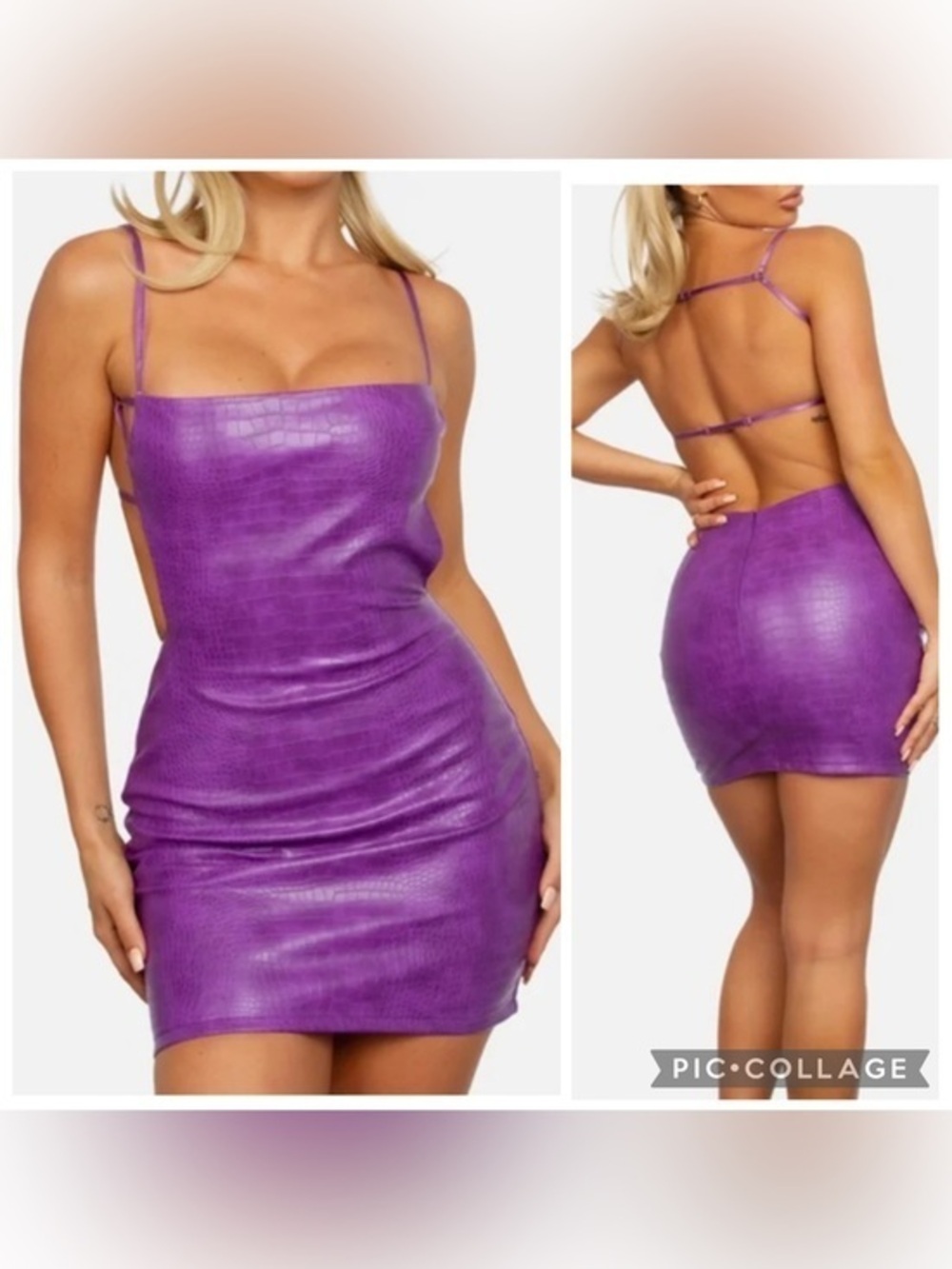 Tic toc Purple Faux-Croc Mini Dress with Strappy Back size M